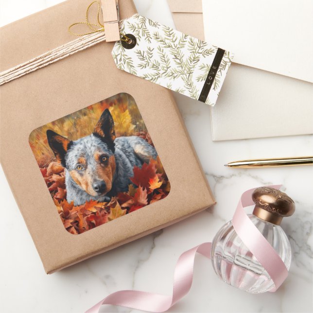 Australian Cattle  in Autumn Leaves Fall Inspire  Square Sticker (Gifting)