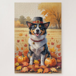 Australian Cattle in Autumn Leaves Thanksgiving Jigsaw Puzzle