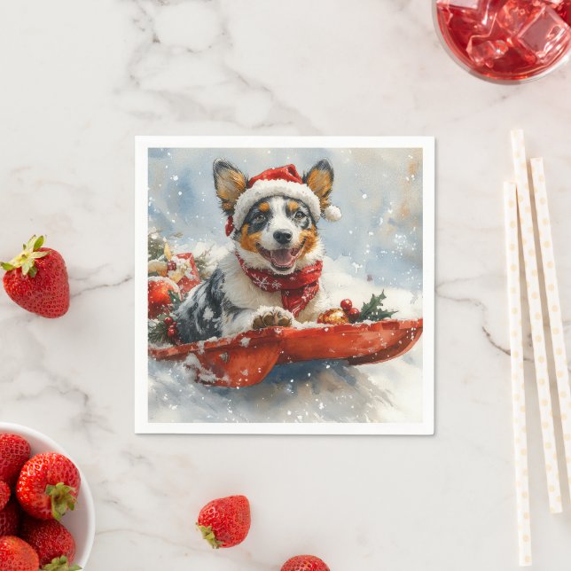 Australian Cattle in Sledge Let it Snow Christmas Napkin (Insitu)