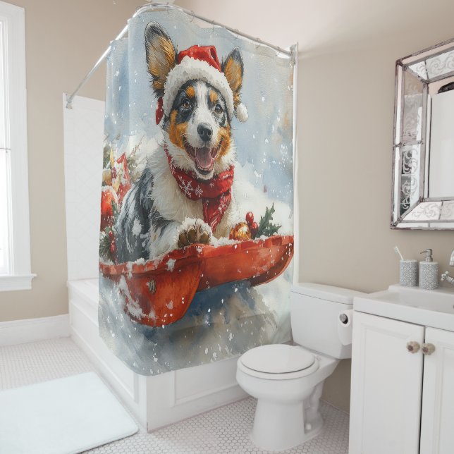 Australian Cattle in Sledge Let it Snow Christmas Shower Curtain (In Situ)