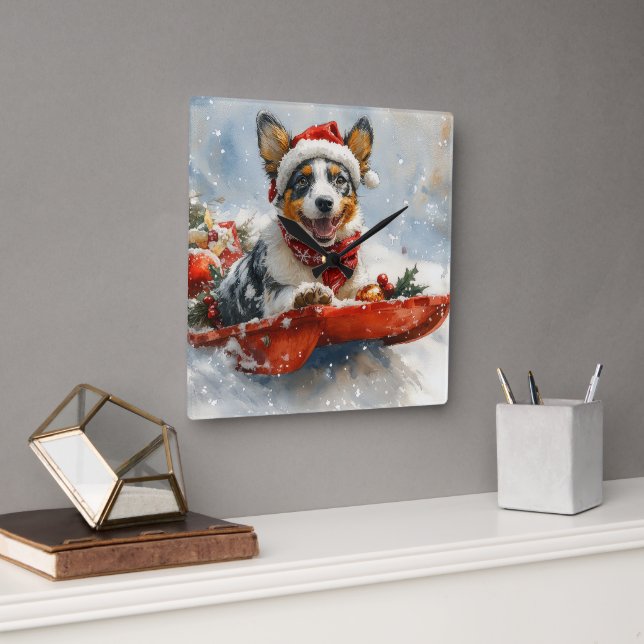 Australian Cattle in Sledge Let it Snow Christmas Square Wall Clock (Office)