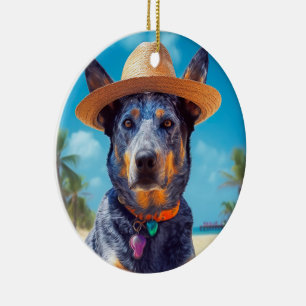 Australian Cattle on Beach,dog lovers summer gift Ceramic Ornament