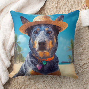 Australian Cattle on Beach,dog lovers summer gift Cushion