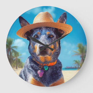 Australian Cattle on Beach,dog lovers summer gift Large Clock