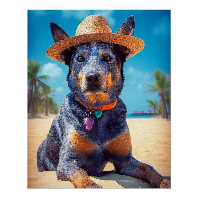 Australian Cattle on Beach,dog lovers summer gift Poster (Front)