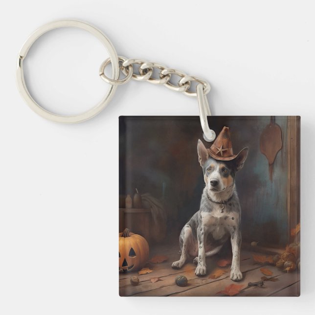 Australian Cattle Pumpkins Halloween Scary Key Ring (Front)