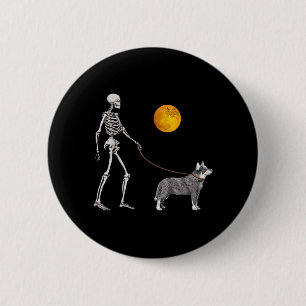 Australian Cattle Skeleton Dog Walking Halloween 6 Cm Round Badge