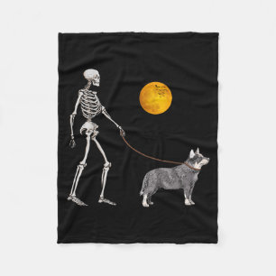 Australian Cattle Skeleton Dog Walking Halloween Fleece Blanket
