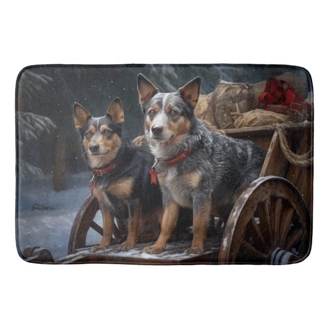 Australian Cattle Snowy Sleigh Christmas Decor Bath Mat (Front)