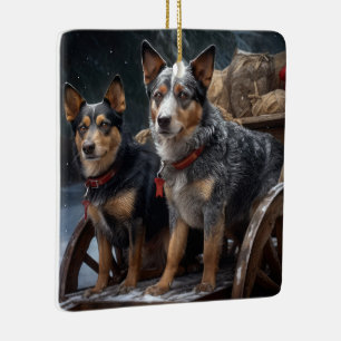 Australian Cattle Snowy Sleigh Christmas Decor Ceramic Ornament
