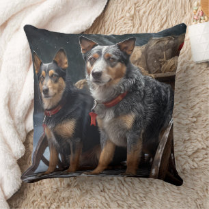 Australian Cattle Snowy Sleigh Christmas Decor Cushion
