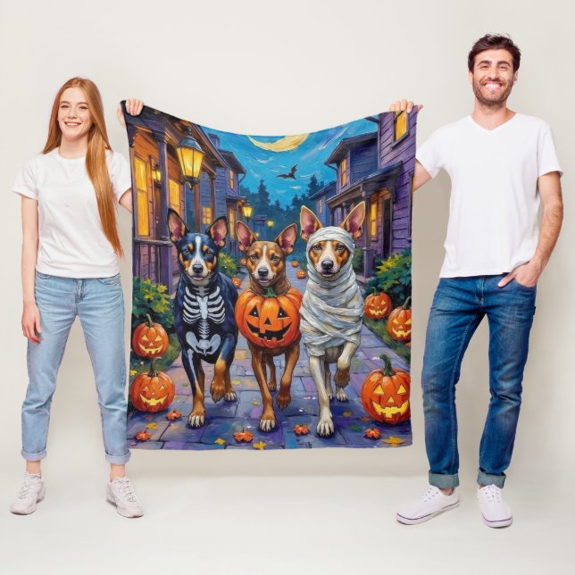Australian Cattle Trick-or-Treating in Halloween Fleece Blanket (In Situ)