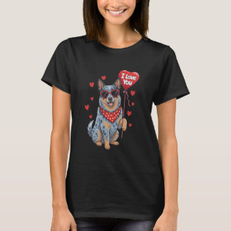 Australian Cattle Valentine Heart I Love You Dog L T-Shirt