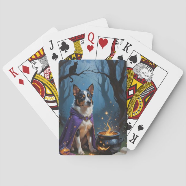 Australian Cattle Whimsical Halloween Painting Playing Cards (Back)