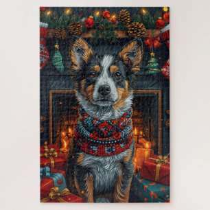 Australian Cattle with Christmas Gifts Fireplace Jigsaw Puzzle