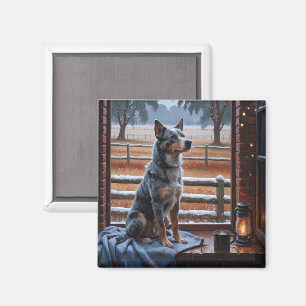 Australian Cattle With Christmas Lights Holiday Magnet