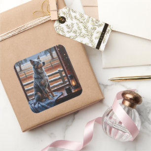 Australian Cattle With Christmas Lights Holiday Square Sticker