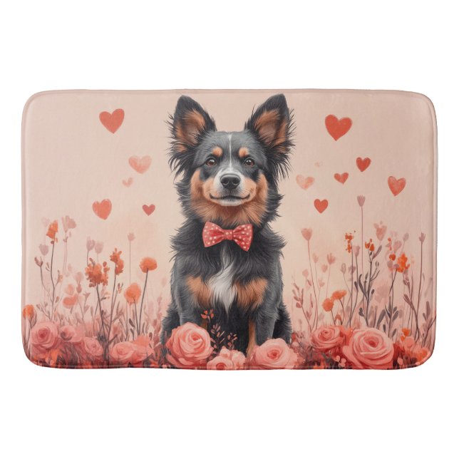 Australian Cattle with Roses - Valentine's Day Bath Mat (Front)