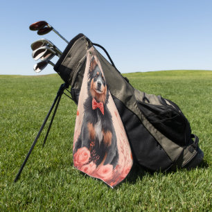 Australian Cattle with Roses - Valentine's Day Golf Towel