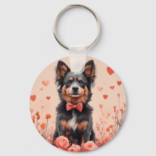 Australian Cattle with Roses - Valentine's Day Key Ring