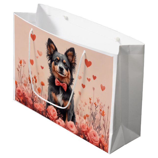 Australian Cattle with Roses - Valentine's Day Large Gift Bag (Front Angled)