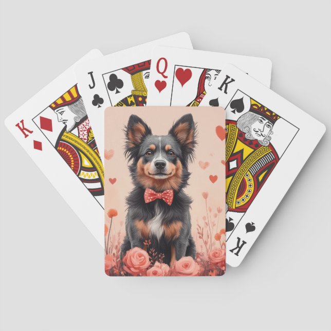 Australian Cattle with Roses - Valentine's Day Playing Cards (Back)
