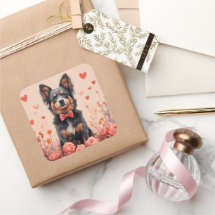 Australian Cattle with Roses - Valentine's Day Square Sticker