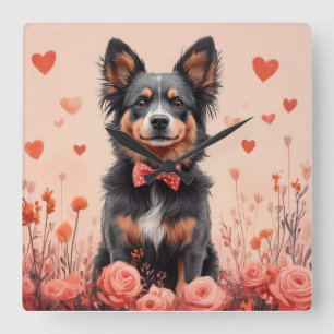Australian Cattle with Roses - Valentine's Day Square Wall Clock