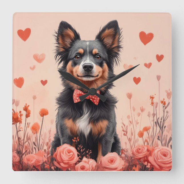 Australian Cattle with Roses - Valentine's Day Square Wall Clock (Front)