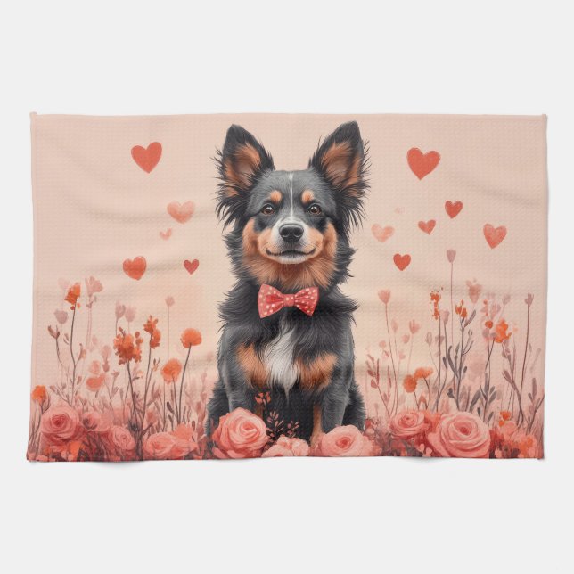 Australian Cattle with Roses - Valentine's Day Tea Towel (Horizontal)