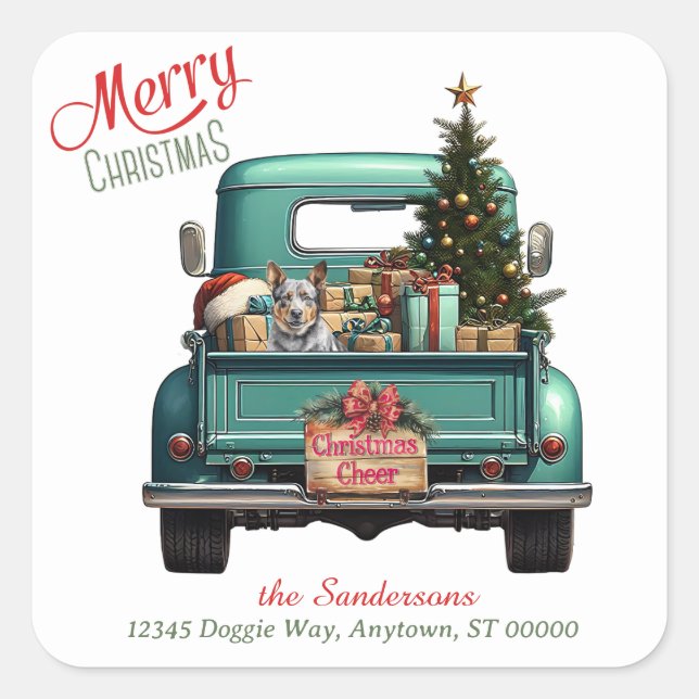 Australian Cattledog Retro Truck Christmas Square Sticker (Front)