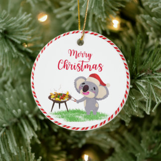 Australian Christmas Cute Koala enjoying a BBQ Ceramic Ornament