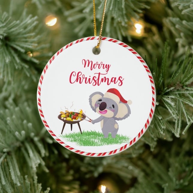 Australian Christmas Cute Koala enjoying a BBQ Ceramic Ornament (Tree)