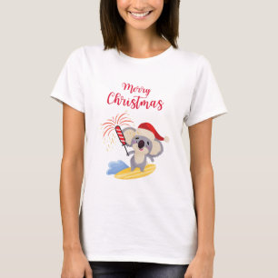 Australian Christmas Cute Koala Surfing Design T-Shirt