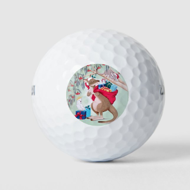 Australian Christmas Kangaroo Red Green Blue   Golf Balls (Front)