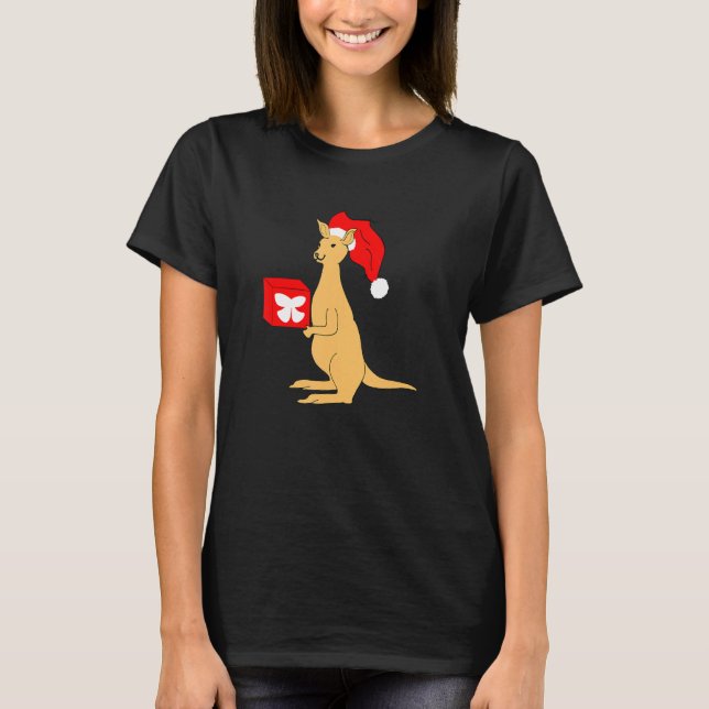 Australian Christmas Kangaroo with Santa Claus Elf T-Shirt (Front)
