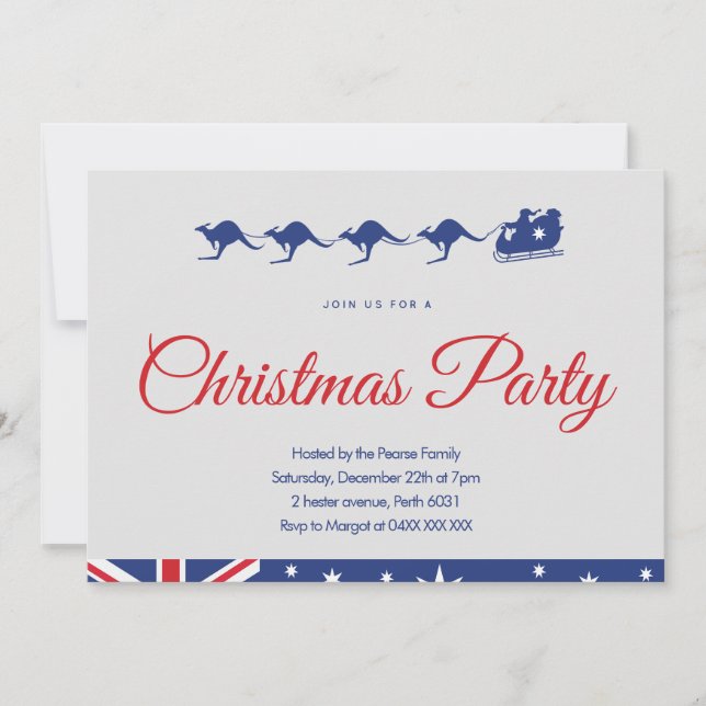 Australian Christmas Party Invitation santa sleigh (Front)