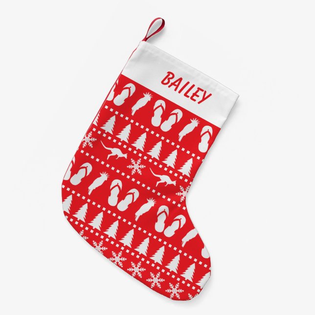Australian Christmas Ugly Sweater Red Small Christmas Stocking (Front (Hanging))
