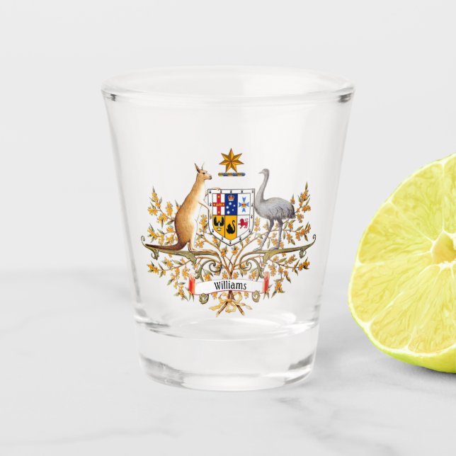 Australian Coat of Arms Your Text Shot Glass (Front)