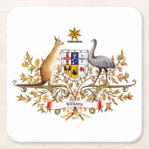 Australian Coat of Arms Your Text Square Paper Coaster