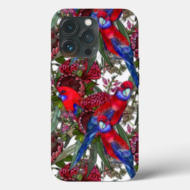 Australian Crimson Rosella and Wildflower Pattern  Case-Mate iPhone Case (Back)