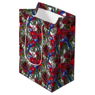Australian Crimson Rosella and Wildflower Pattern Medium Gift Bag