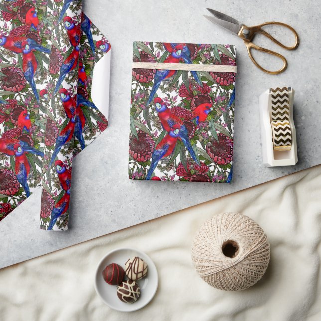 Australian Crimson Rosella and Wildflower Pattern Wrapping Paper (Crafts)
