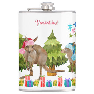 Australian Cute Kangaroo Christmas Hip Flask
