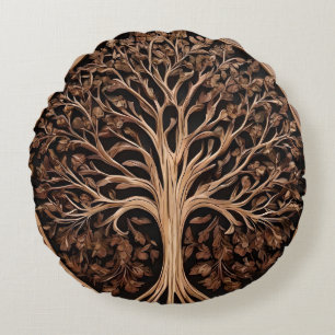 Australian Delights: Waratah Tree Wood Print, Round Cushion
