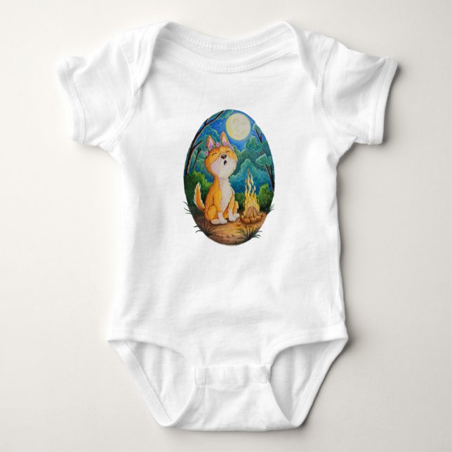 Australian Dingo howling on baby romper playsuit Bodysuit (Front)