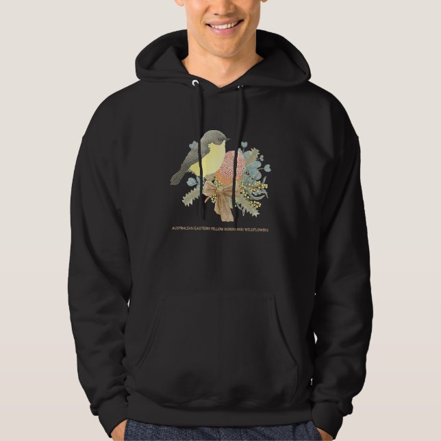 Australian Eastern Yellow Robin and Wildflowers Hoodie (Front)