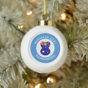 Australian Flag Angel Hanukkah Personalised Ceramic Ball Christmas Ornament