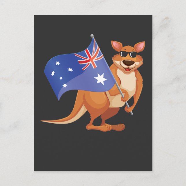 Australian Flag Aussie Kangaroo with Sunglasses Postcard (Front)
