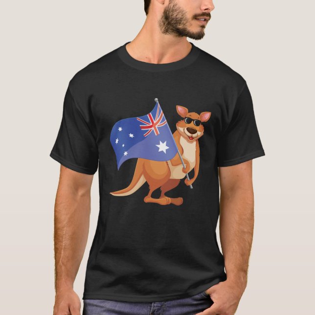 Australian Flag Aussie Kangaroo with Sunglasses T-Shirt (Front)